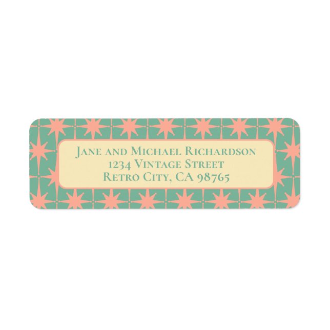 Étiquette Mi-siècle moderne Atomique étoiles Retro rose Turq (Devant)