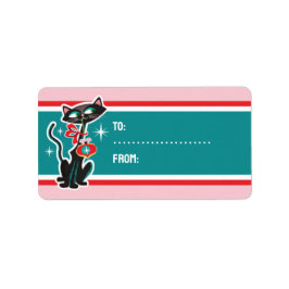 Étiquette Mid Century Chat Noël Tags Cadeau Stick On