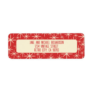 Étiquette Mid Century Modern Atomic Stars Retro Red & Cream
