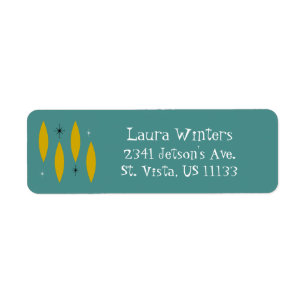Étiquette Mid Century Moderne Ovals Starburts Or sur Turquoi