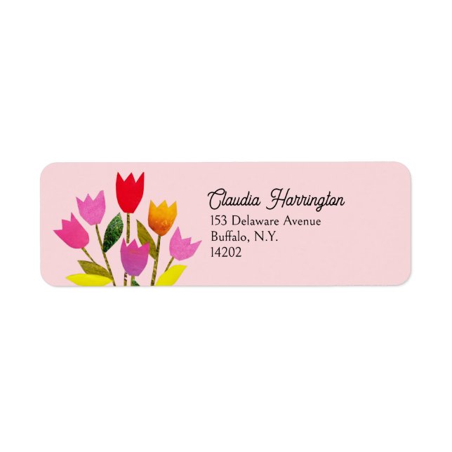 Étiquette MidCentury Modern Tulip Pastel Rose Adresse de ret (Devant)