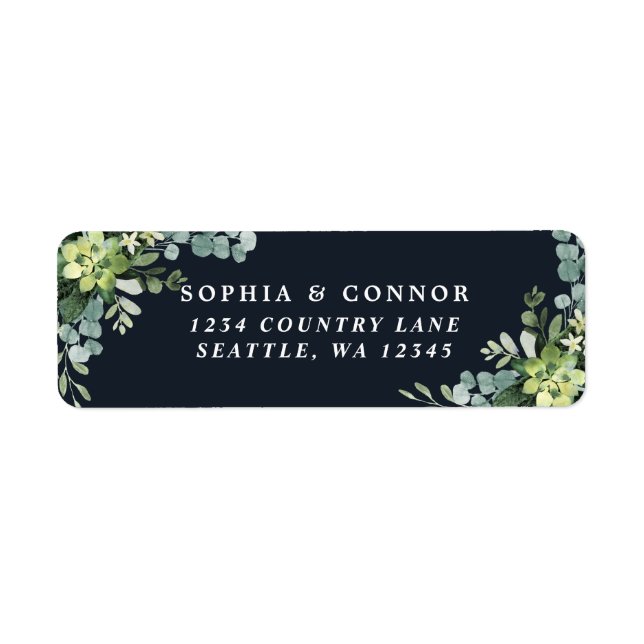 Étiquette Midnight Navy Blue Succulent Adresse de retour (Devant)