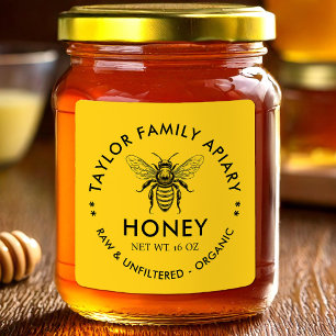 Étiquette miel avec abeille au miel de couleur per