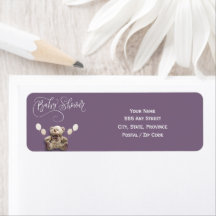 Mignon Ourson avec Ballons Violet Blanc