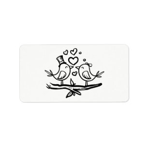 Étiquette Mignonne Fiançailles noir blanc Lovebirds Mariage