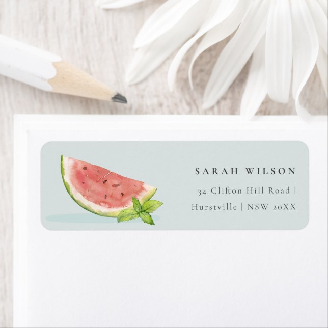 Étiquette Mignonne Notre Petite Aquarelle Melon Adresse Bleu (En situation)