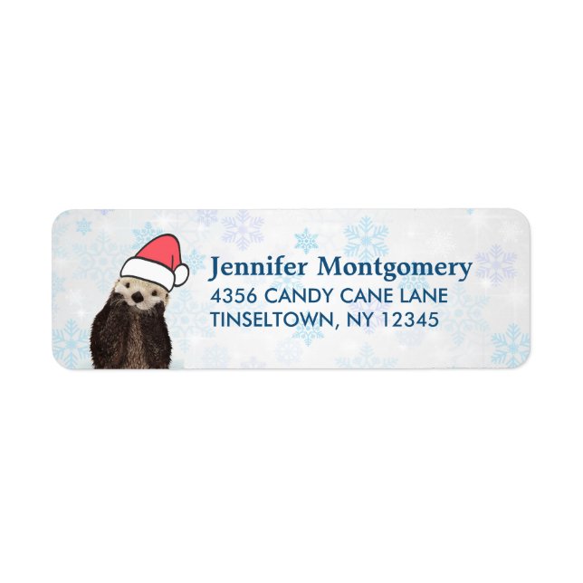 Étiquette Mignonne Otter portant un chapeau de Père Noël (Devant)