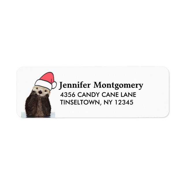Étiquette Mignonne Otter portant un chapeau de Père Noël (Devant)