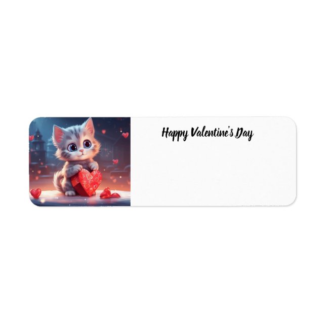 Étiquette Mignonne Valentine's Day chaton adresse de retour (Devant)