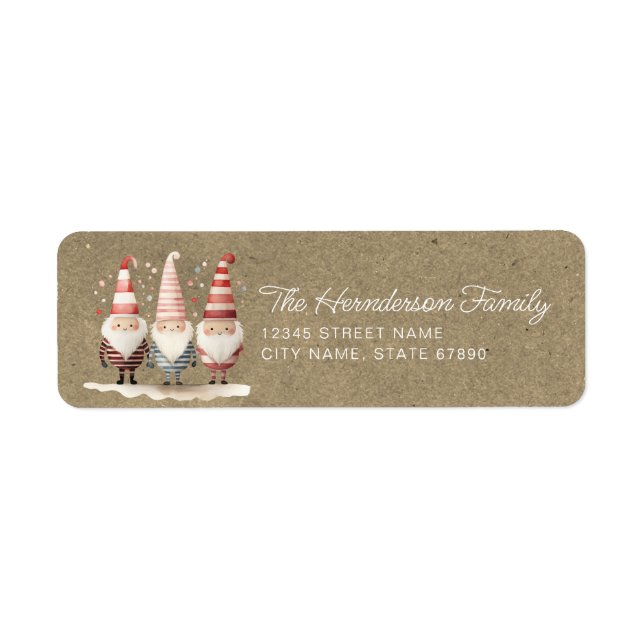 Étiquette Mignons Gnomes de Noël Retourner l'adresse Étiquet (Devant)