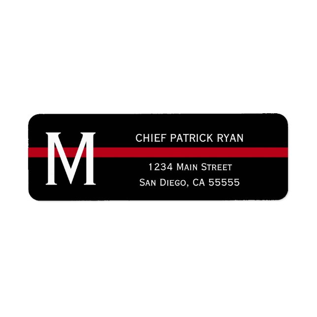 Étiquette Mince ligne rouge Nom monogramme Adresse de retour (Devant)