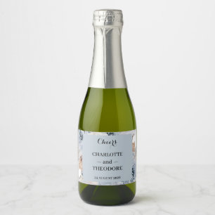 Étiquette Mini Champagne Florale Bohème Bleue Pous