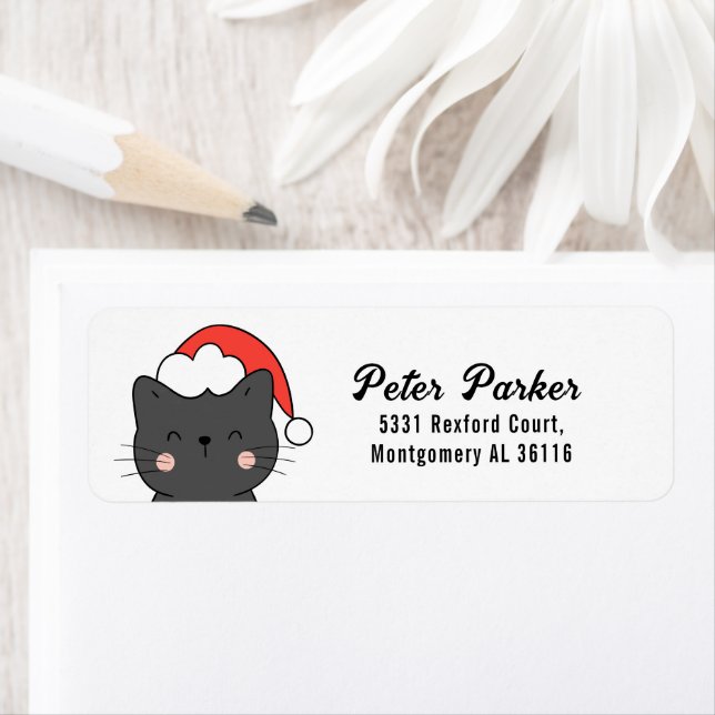 Étiquette Mini Cute Père Noël Cat Noël Adresse de retour (En situation)