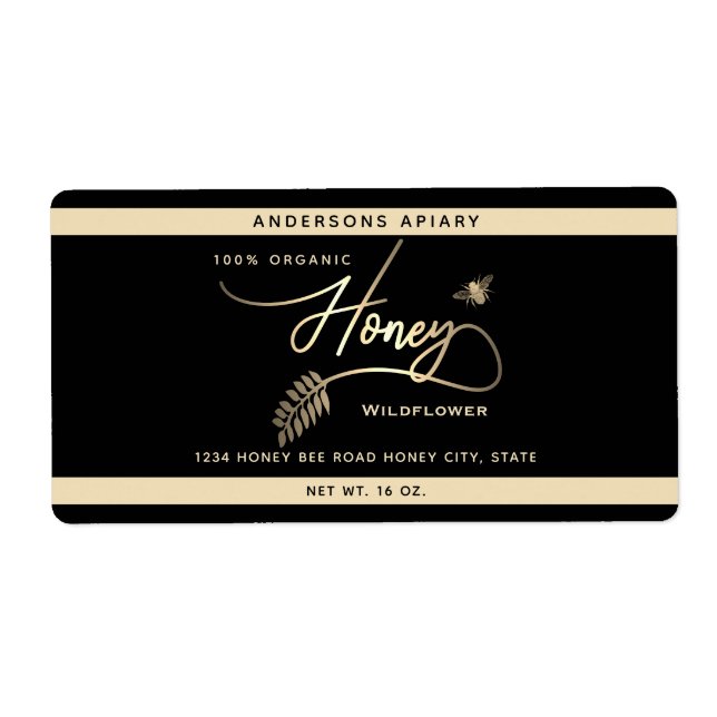 Étiquette Mini-moderne en or miel branche bee pot (Devant)