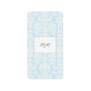 Étiquette Mini-Wrapper Mariage damassé bleu/blanc