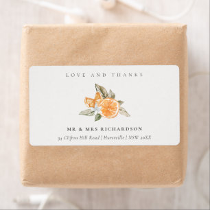 Étiquette Minimal Orange Botanique Boho Love Thanks Adresse
