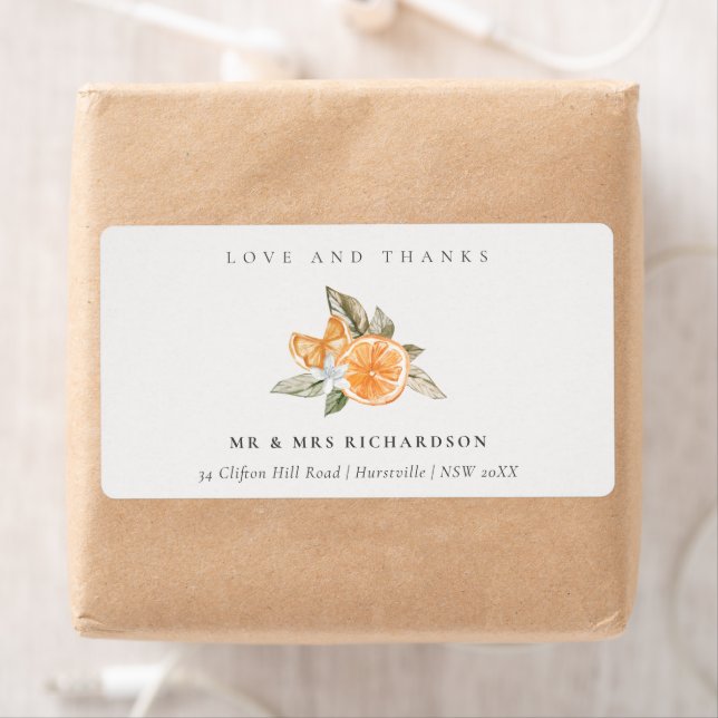 Étiquette Minimal Orange Botanique Boho Love Thanks Adresse (En situation)