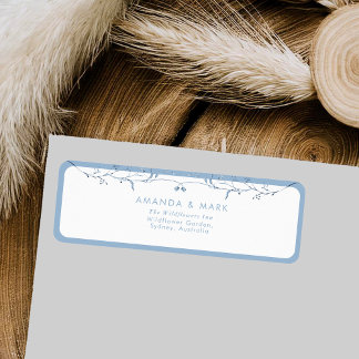 Étiquette Minimalist Dusty Blue Chinoiserie Floral Wedding