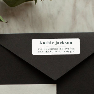 Étiquette Minimaliste Elegant Dark Turquoise Blue Adresse de