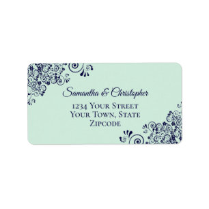 Étiquette Mint Green & Navy Blue Elegant Mariage Adresse
