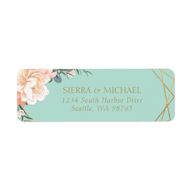 Étiquette Mint Green Peach Cream Gold Mariage Adresse de ret (Devant)