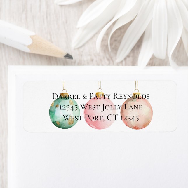 Étiquette Mint Rose Rose or ornements de Noël (En situation)