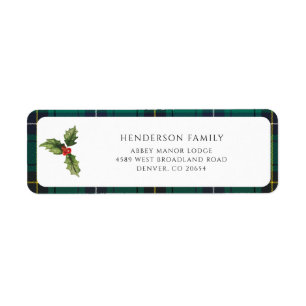 Étiquette Mistletoe Plaid Tartan Adresse de retour