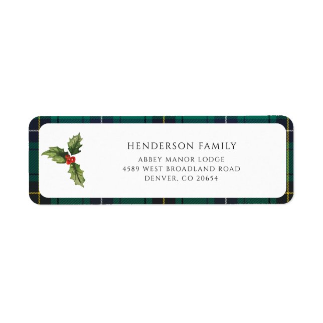 Étiquette Mistletoe Plaid Tartan Adresse de retour (Devant)