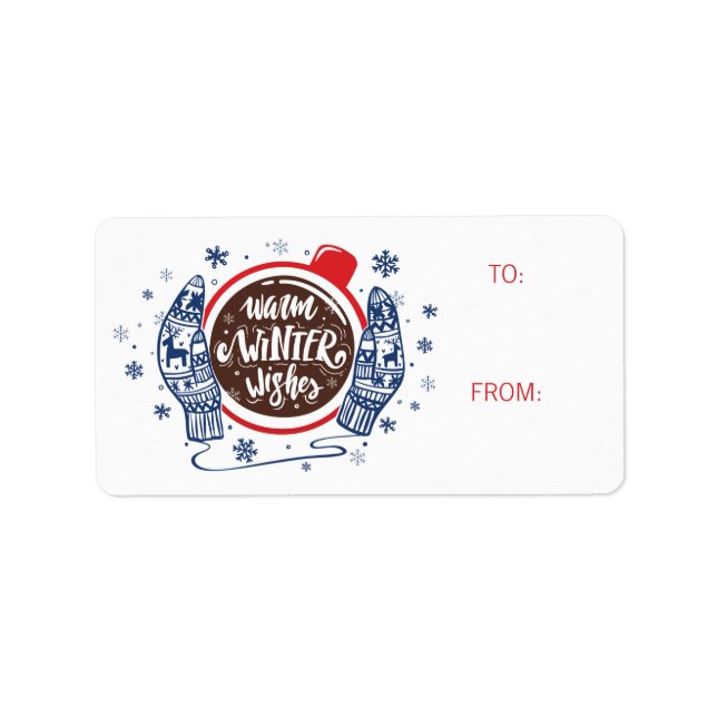 Étiquette Mittens Et cacao Chaleureux Hiver Souhaite Vacance (Devant)