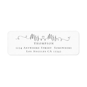 Étiquette Mme et Mme Ring Heart Script Nom de retour Adresse