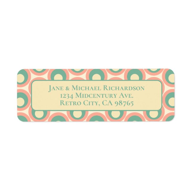 Étiquette Mod Dots Retro Turquoise et Motif rose pâle (Devant)