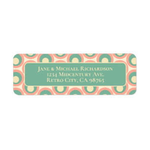 Étiquette Mod Dots Retro Turquoise et Motif rose pâle