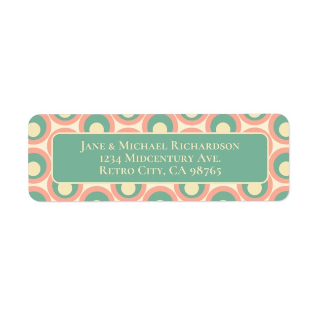 Étiquette Mod Dots Retro Turquoise et Motif rose pâle (Devant)