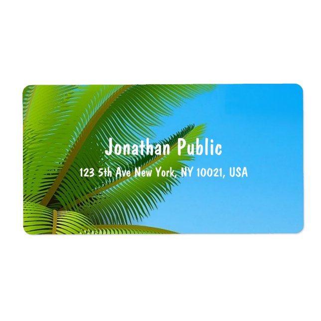 Étiquette Modèle d'écriture manuscrite élégant Blue Sky Palm (Devant)
