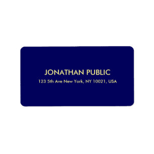 Étiquette Modèle moderne Marine Blue Faux Gold Font Adresse