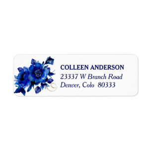 Étiquette Modern Blue Floral Swirl Adresse de retour