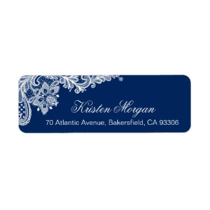 Étiquette Modern Classy Navy Blue Floral Lace RSVP