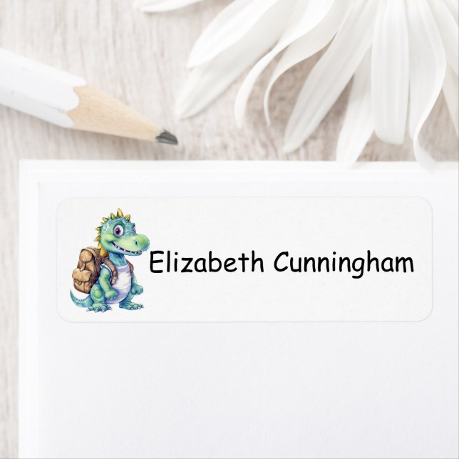 Étiquette Modern Cute Dinosaur Ajouter Votre Nom Enfants (En situation)