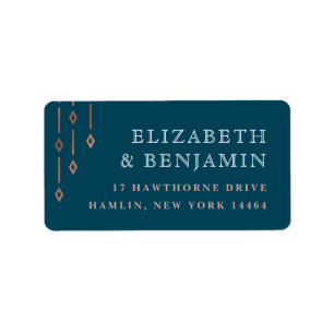 Étiquette Modern Deco Turquoise Rose Gold Foil Retour Adress