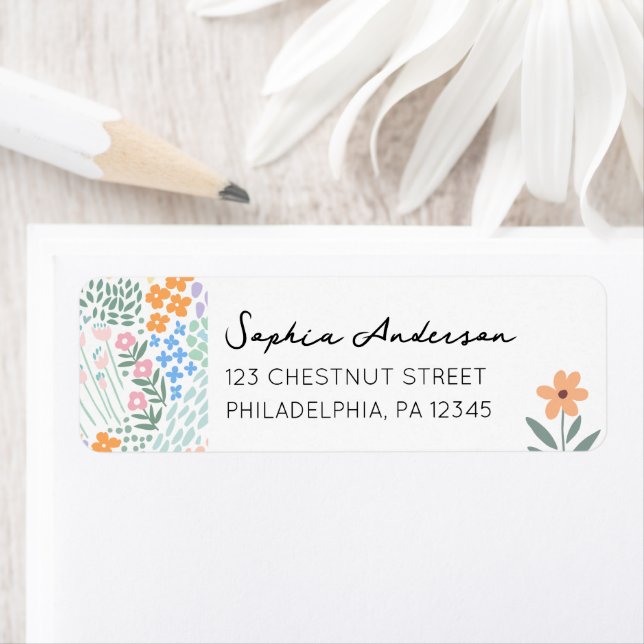 Étiquette Modern Floral Girl Baby shower retour adresse (En situation)