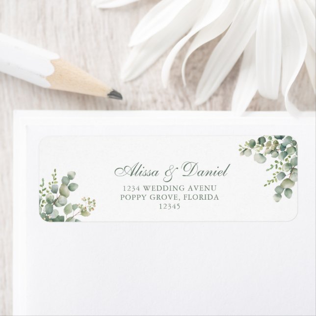 Étiquette Modern Green Eucalyptus Adresse Mariage (En situation)