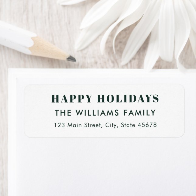 Étiquette Modern Green White Happy Holidays Adresse de retou (En situation)