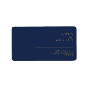 Étiquette Modern Minimal Marine Blue Gold Wedding Adresse RS