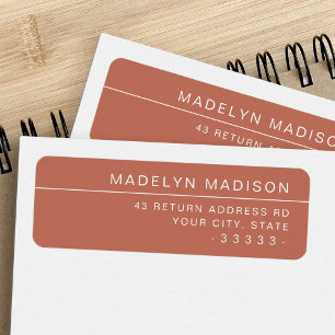 Étiquette Modern minimalist terracotta brown return address