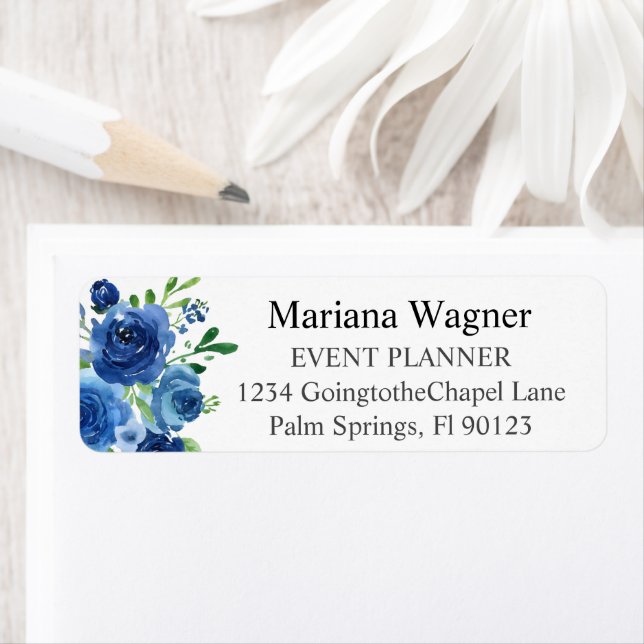 Étiquette Modern Navy Blue Floral Business Retour Adresse (En situation)