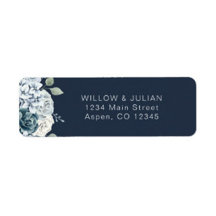 Étiquette Modern Navy Blue Floral Mariage Adresse de retour