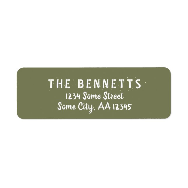 Étiquette Modern Olive Green Script Holiday Adresse de retou (Devant)