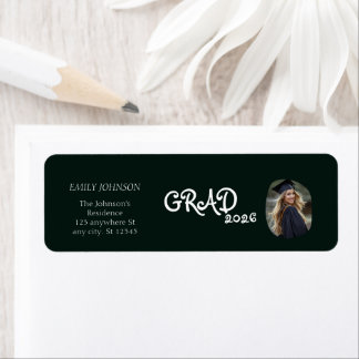 Étiquette Modern Photo Graduation Party Return Address Label