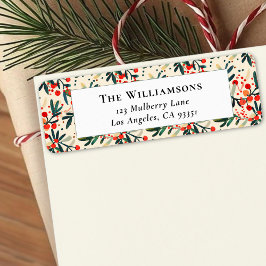 Étiquette Modern Red Christmas Holly Berries Adresse de reto