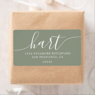 Étiquette Modern Sage Green Script Family Return Adresse